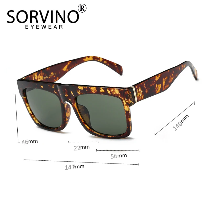 SORVINO Vintage Flat Top Sunglasses Women Men Brand Designer Totoiseshell Big Frame Square Shades UV400 Gradient Sun Glasses