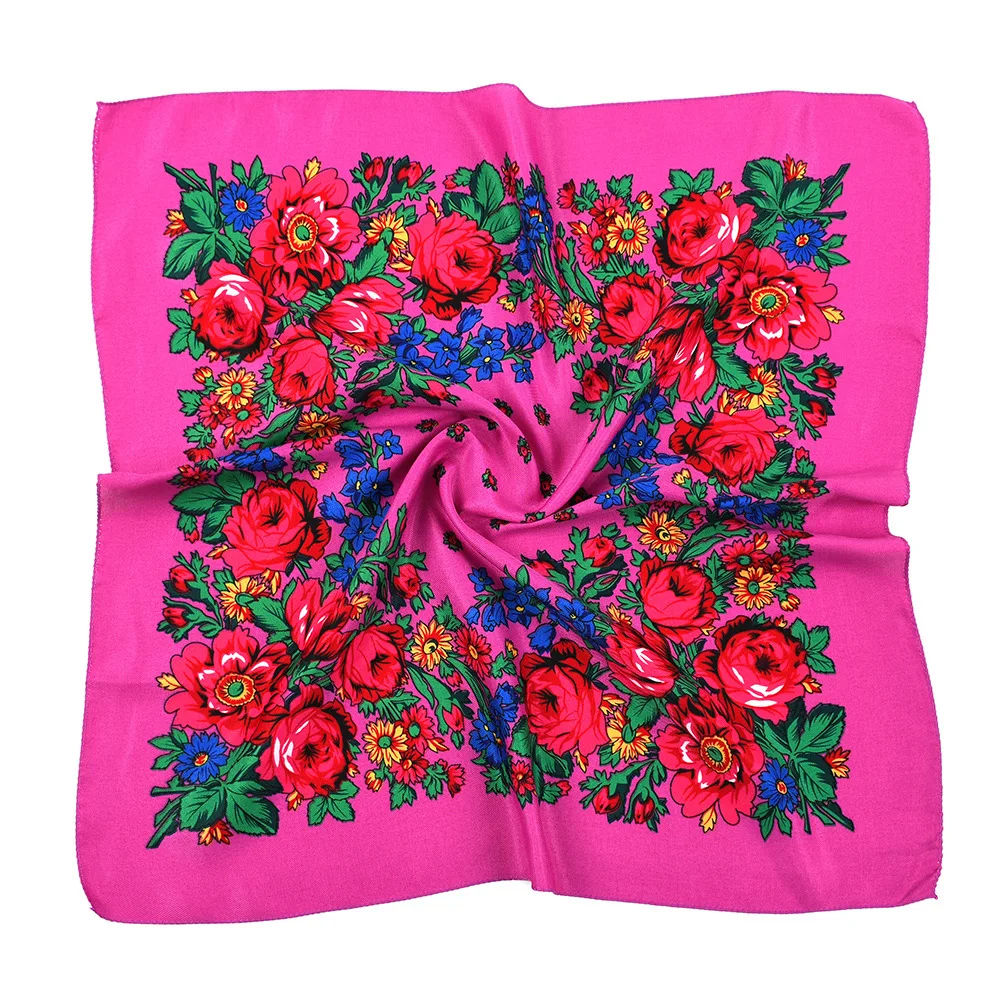 70*70cm Russian Style Floral Print Bandana Square Scarf Luxury Women's Headband Scarves Babushka Head Wraps Handkerchief