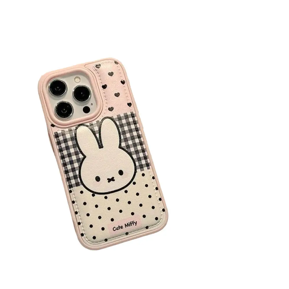 Niedliche Miffy Cartoon Bunny Plaid Polka Dot Handyhülle Niedliche Tier Schutzhülle Mode Handyhülle Kawaii Muster Trendige Handyhülle