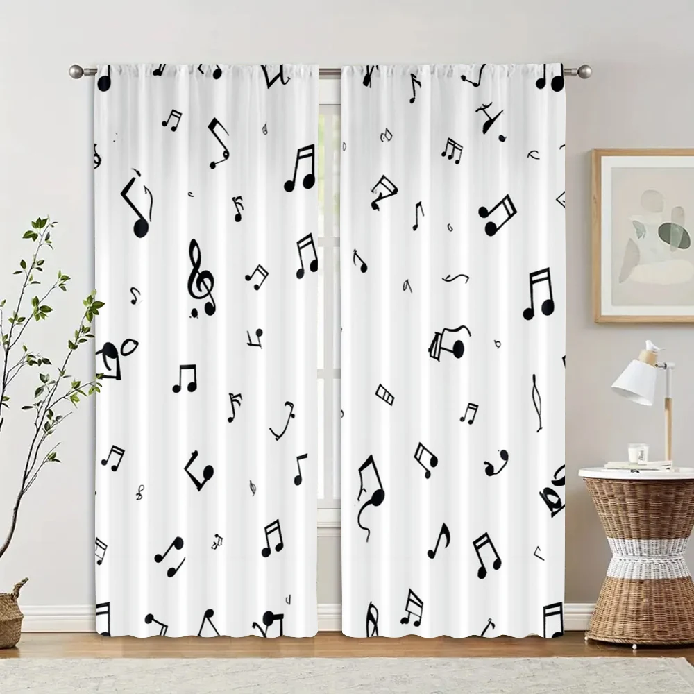 2pcs, Curtains Digital Printed Classic Music Symbol Pattern Machine Washable (without rod) Home Decor Ldeal for Living Room,