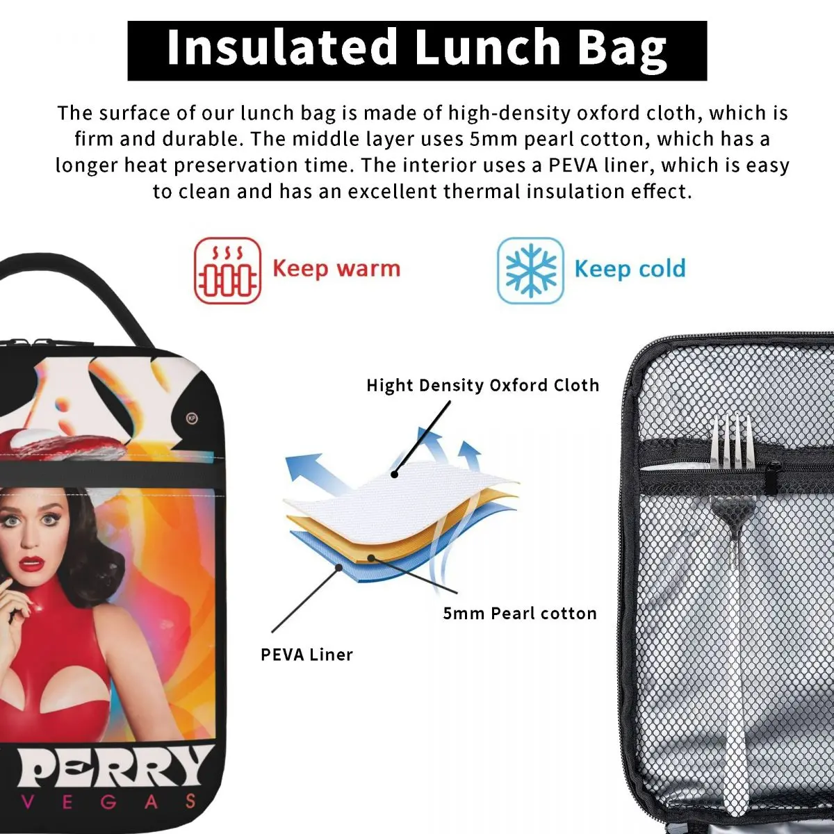 Katyed Logo Perryed The Lifetimes Tour Lunch Bag For Child Designer Lunch Box Cooler Bag Portable Oxford Thermal Lunch Bag
