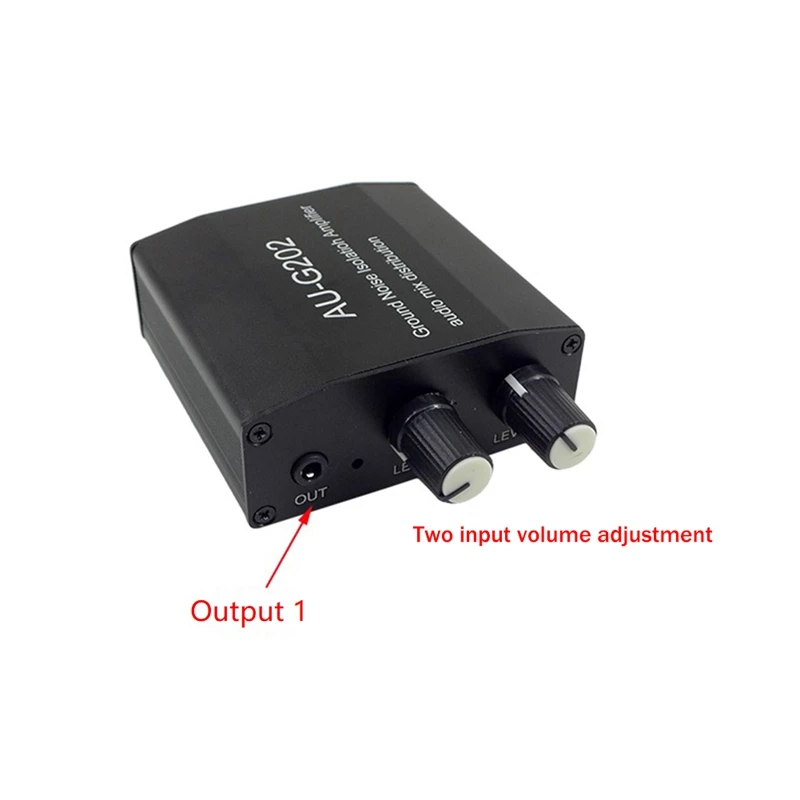 AUG202 Audio Mixer Distributor DC5-18V Ground Noise Isolation Amplifier Dual Channel 2 In 2 Out Audio Mixer Black US Plug