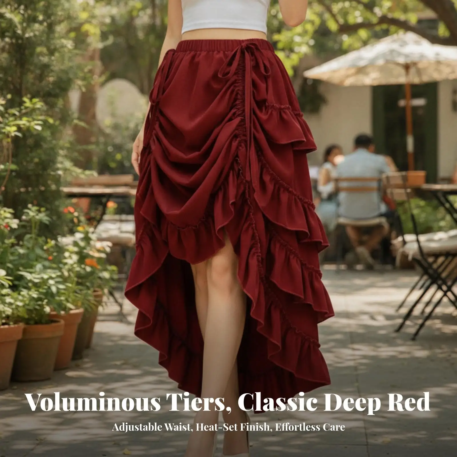 Layered Ruffle Skirt Elastic Waistband Apparel Flowy for Dance, Festivals, Women