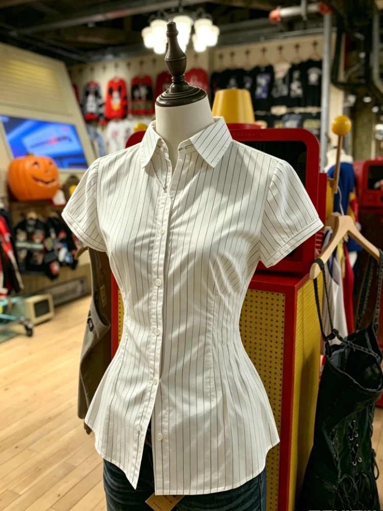 Women Sweet Cute Casual Short Sleeve Tops Japanese Solid Fit Summer Y2K Aesthetic Harajuku Daily Female Shirts Tees