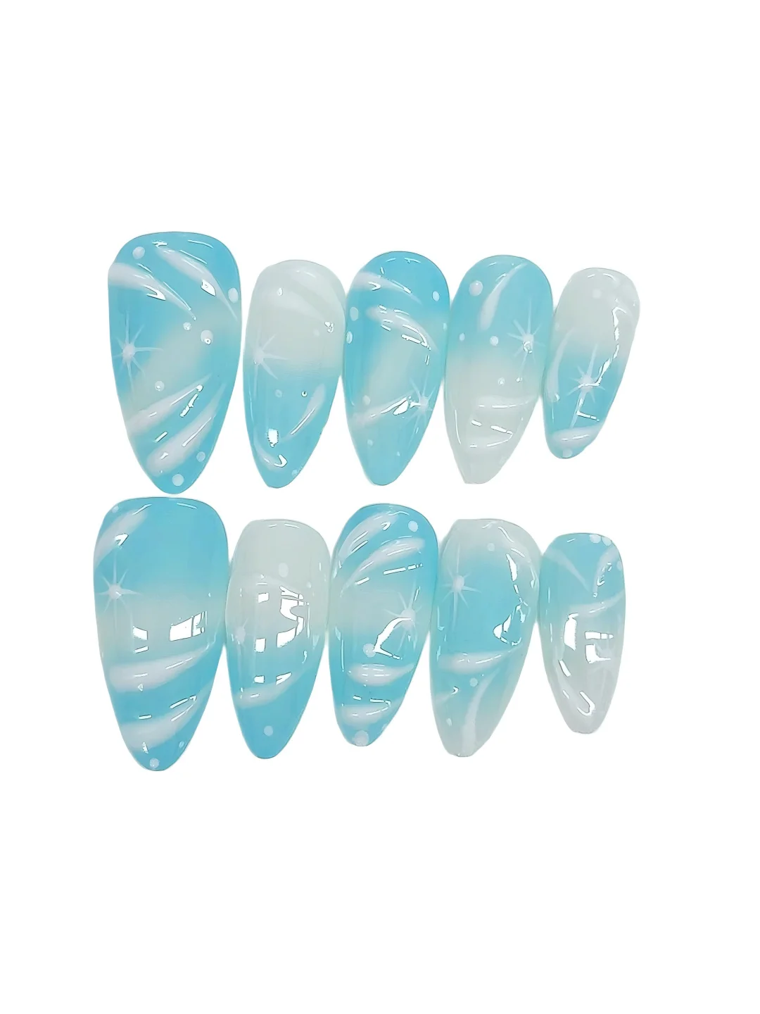 

Sparkling Sky - Blue Ombre Press - on Nails - Trendy Stiletto False Nails（D520）