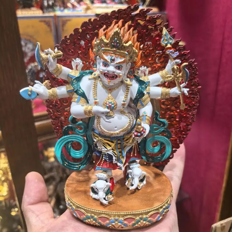 Special offer Exquisite copper carving painted Buddha statue White Six Arms Shadbhuja Sita Mahakala Buddhist family worship