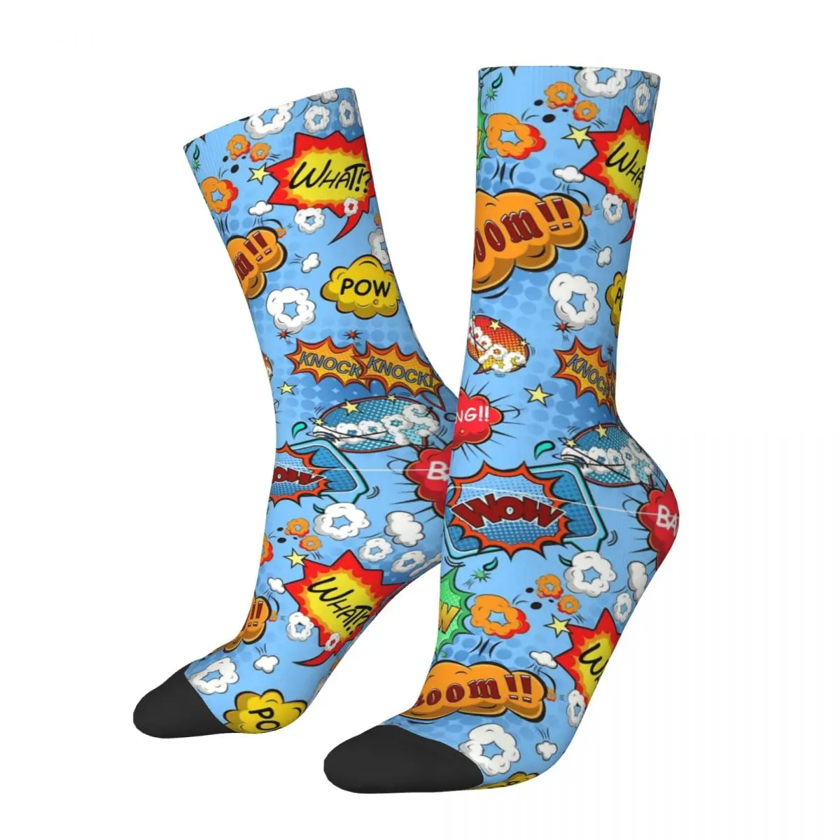 

Hip-hop Comic Explosion Speech Bubbles Pattern Sports Socks Comic Elements Polyester Crew Socks for Unisex Breathable