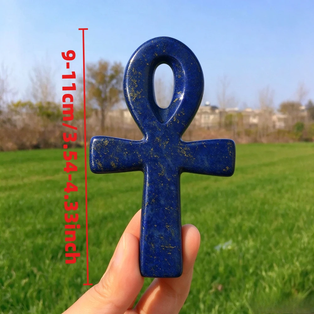 Natural Lapis Lazuli Ankh Cross Crystal Carving, Ancient Egyptian Life Symbol Stone Desktop Decor, Crystal Collectible Gift