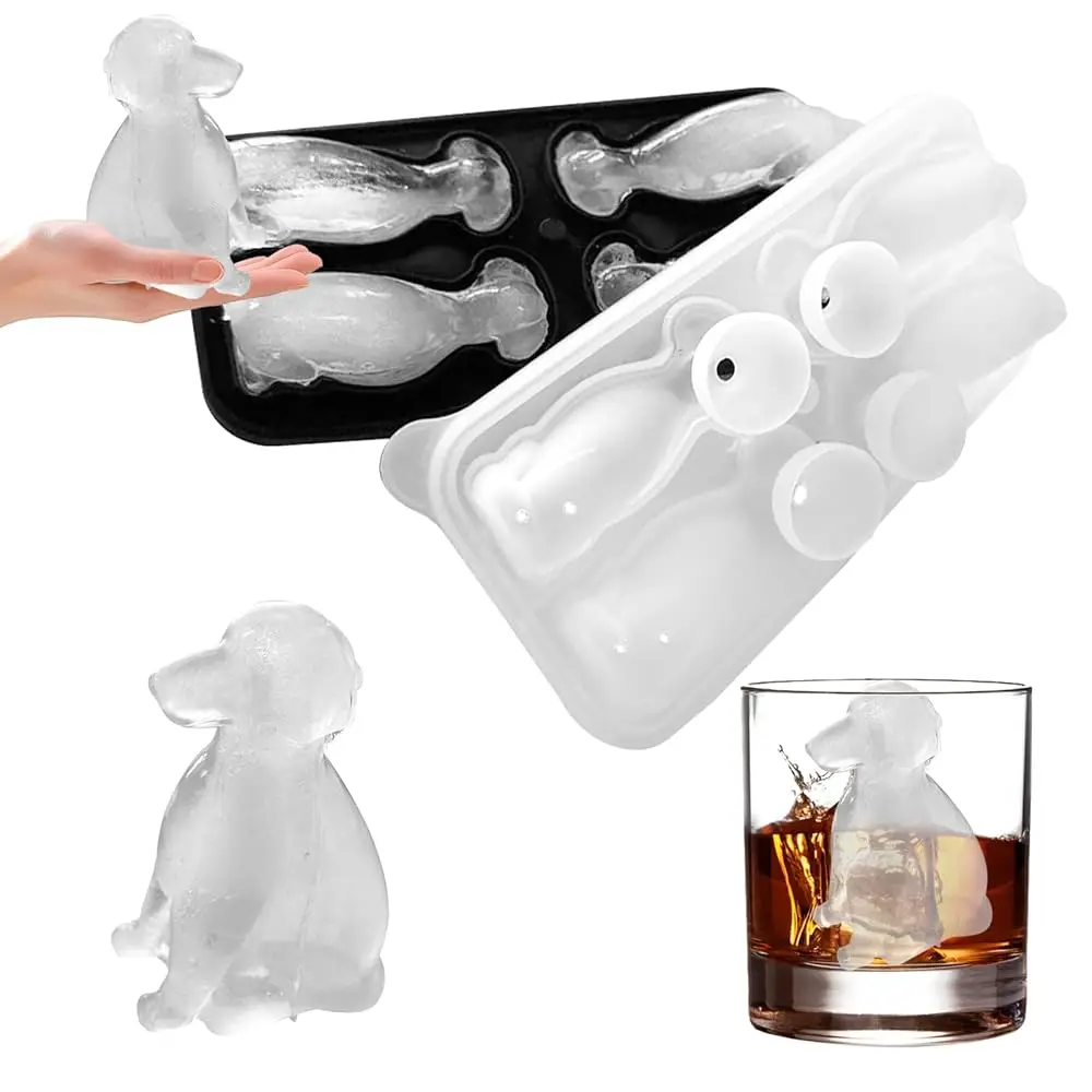 

3D-форма для льда в виде собаки лабрадора, силиконовый лоток для льда с забавными формами и воронкой для виски, бренди, коктейлей, напитков, подарки для бара