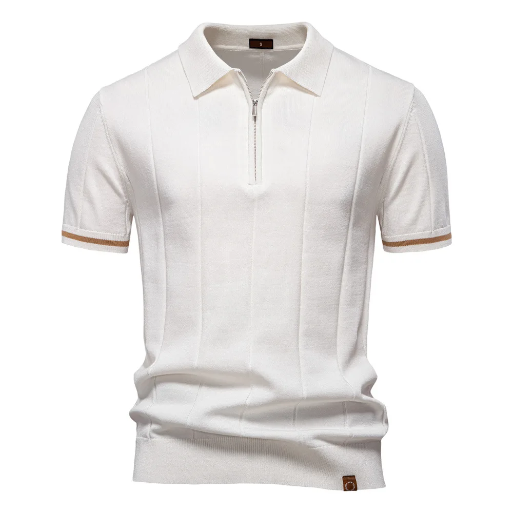 

New Men's Business Casual Short-sleeved Fashion Trendy Knitted POLO Shirt with Lapel and Half-zip Pullover Design