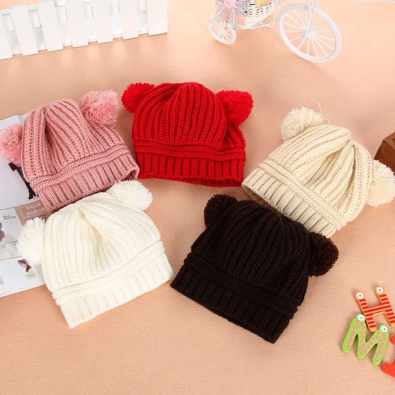 

Baby Infant Girls Boys Hats Cute Knitted Soft Newborn Pullover Caps Winter Warm Fashion Beanies Basic Toddler Crochet Bonnet 2Y
