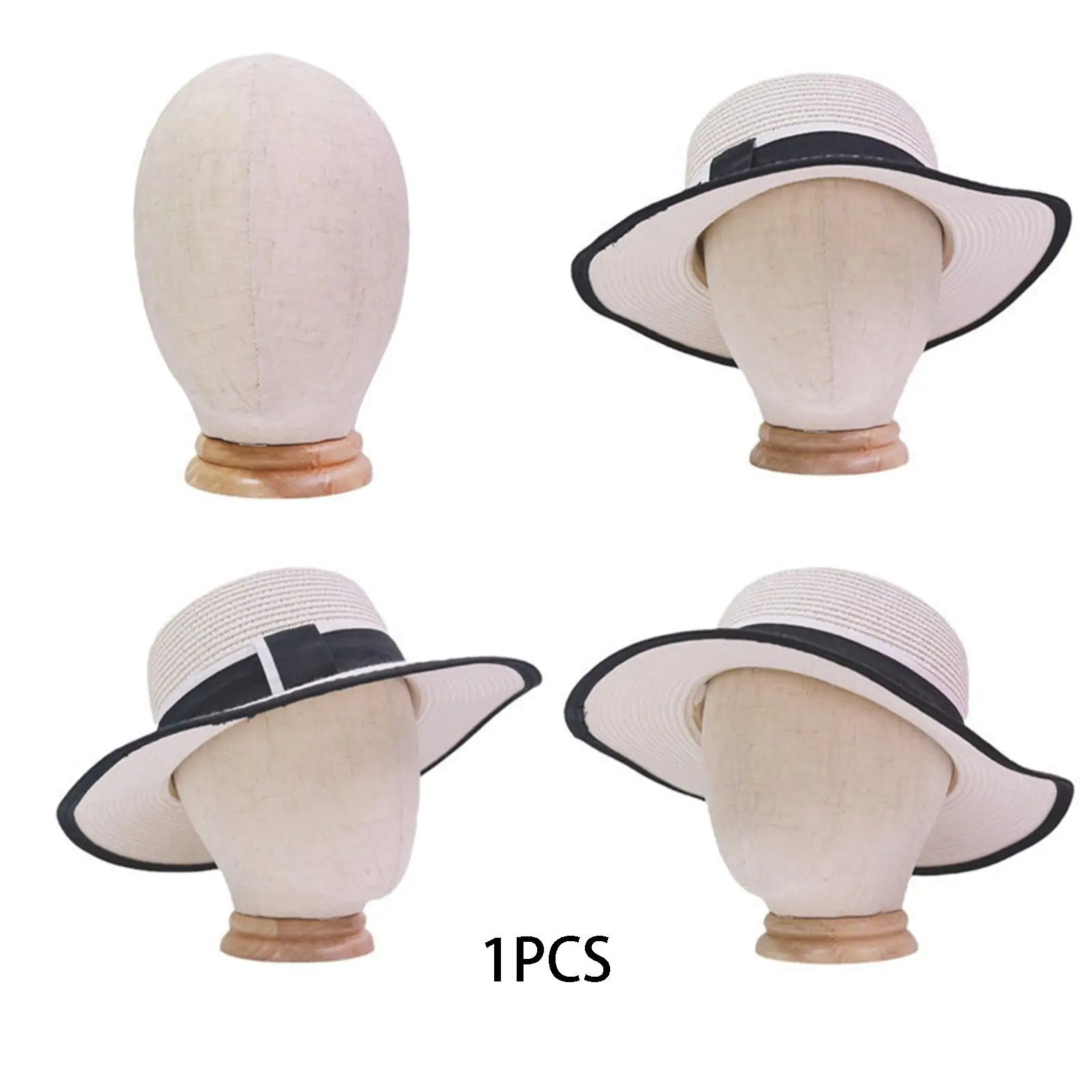 Tabletop Manikin Head Hat Holder Wood Cloth Material for Salon Wig Display Styling Drying and Home Storage