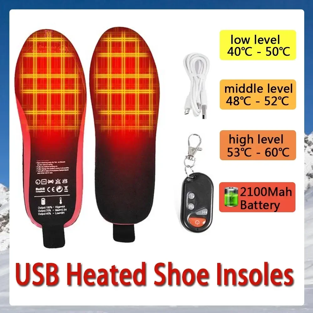 Semelles de chaussures métropolitaines USB, pieds chauds, coussin de chaussette, polymères, 3 vitesses, température sans fil, chauffage électrique,