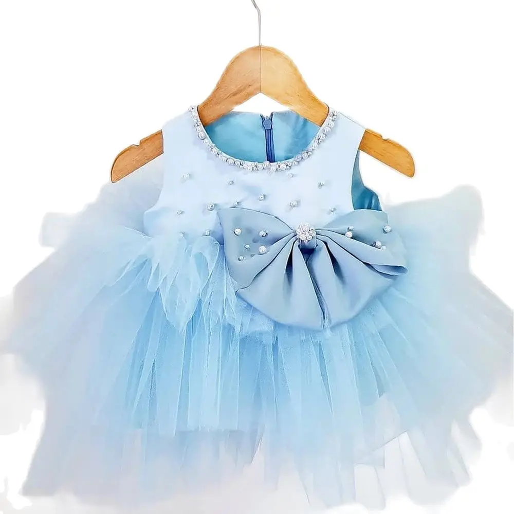 

Puffy Sweet Girl Princess Dress Pearls Satin Bow Girl Party Dresses Unicorn Girl Birthday Dress robe de princesse fille