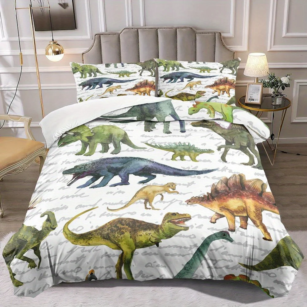 

2/3pcs Dinosaur Pattern Duvet Cover Set - Includes 1 Duvet Cover And 1 Or 2 Pillowcases, Featuring a Stylish And Classic Cartoon