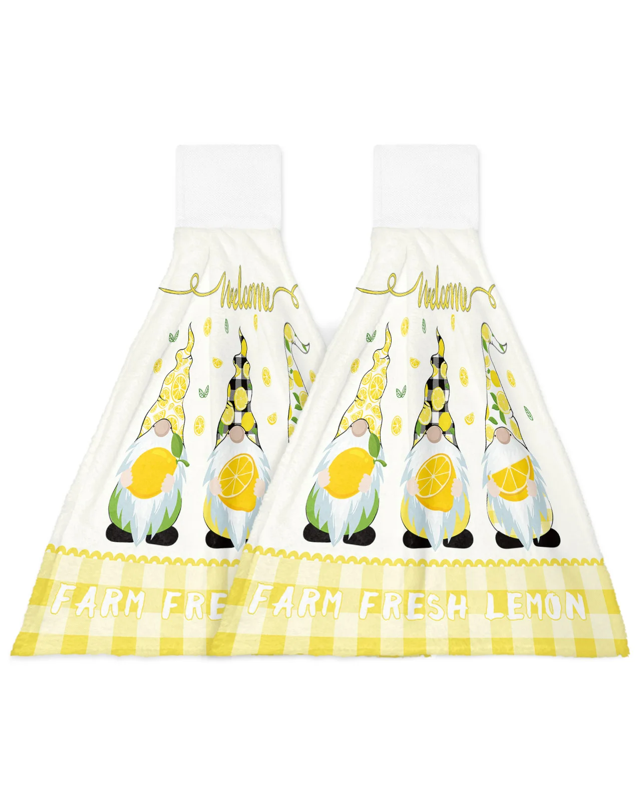 Farm Fresh Lemon Gnome Yellow Plaid Rustic Hand Towel Microfiber Hanging Wipes Cloth Cleaning Towel Kitchen Tools Accessories