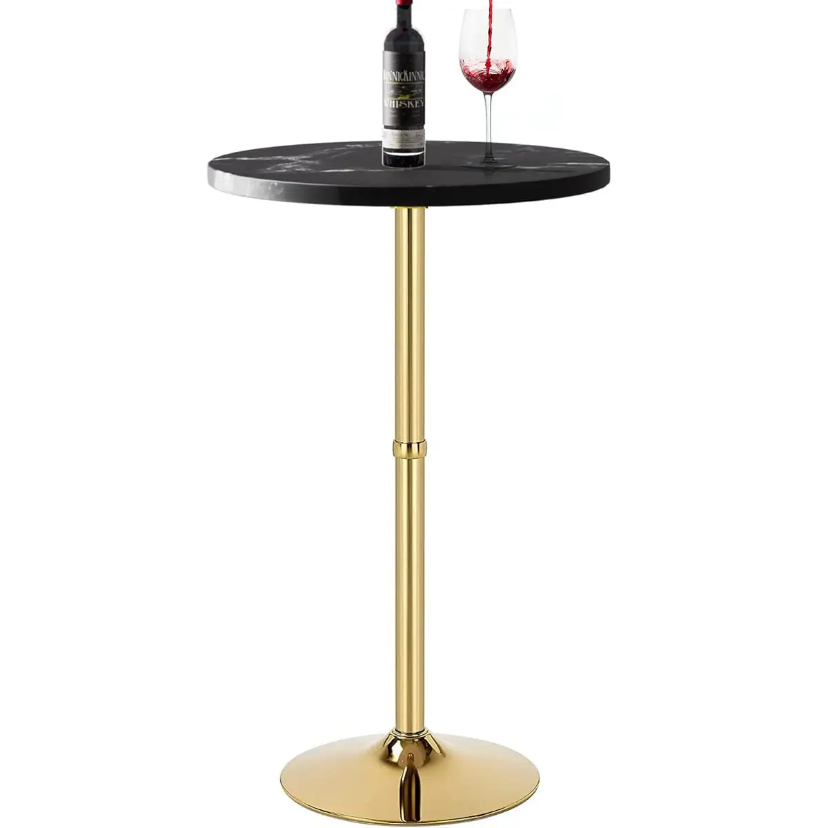 

24 Inch Round Bar Table With Gold Tone Metal Base For Kitchen Dining Room