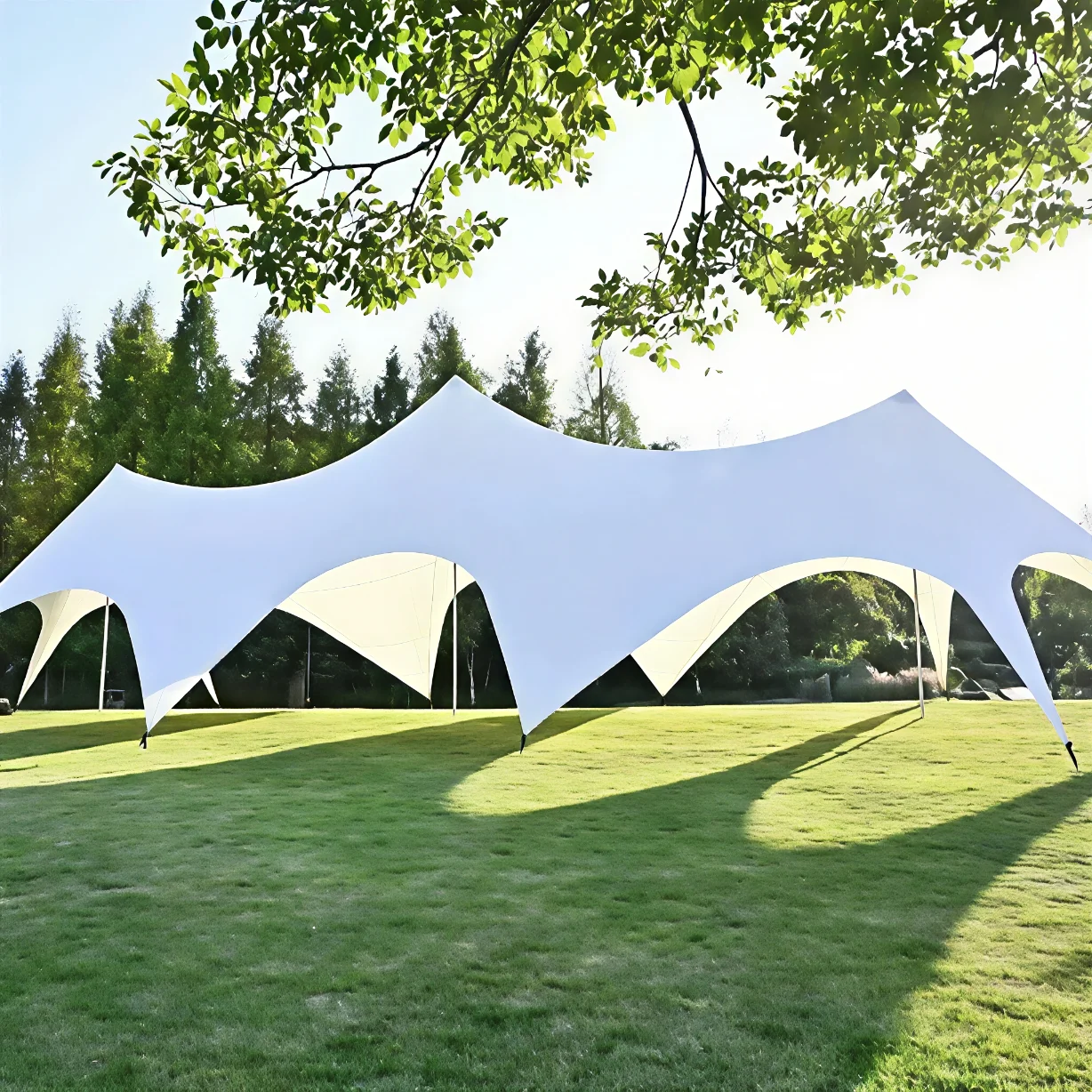 

Large Modern Style Star-Shaped Three Peaks Tent With Anti-UV Tarp For Wedding Trade Camping In The Outdoors