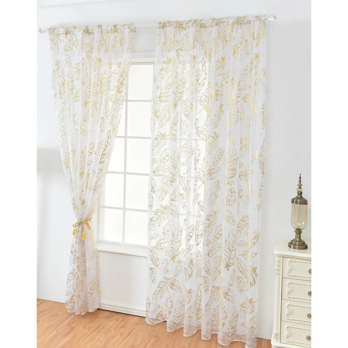 1Pcs Rod Shading Voile Curtain Feather Bronzing Sheer 100x200cm Decorative Window Screening Half Shading Tulle for Home