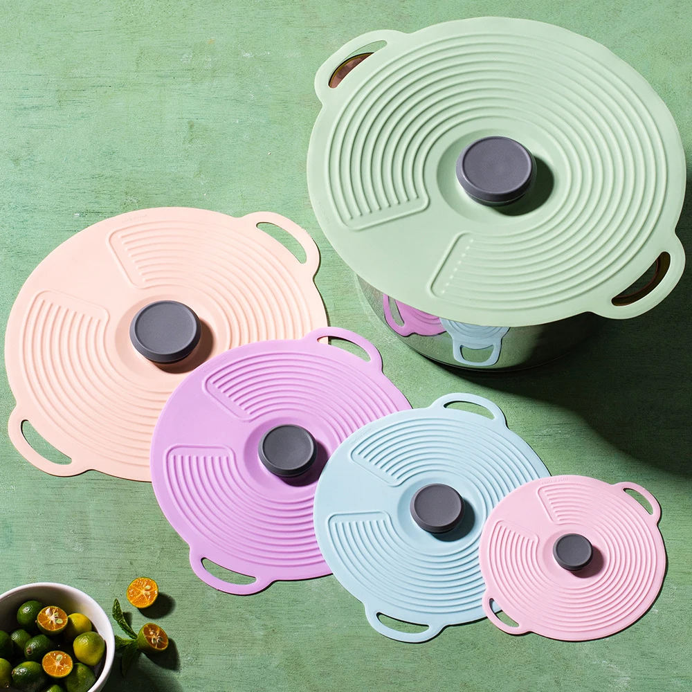Tampas de silicone para tigela, tampas de sucção seladas reutilizáveis, serve para copos, tigelas, pratos, panelas, panelas, panelas, utensílios de cozinha para armazenamento de alimentos, 1/5 peças