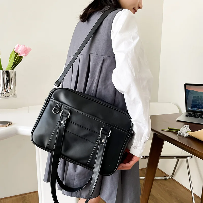 Japanese Large Capacity Jk Uniform Commuter Handbags College Students Pu Leather Shoulder Bags Kawaii Girls Totes School Bags