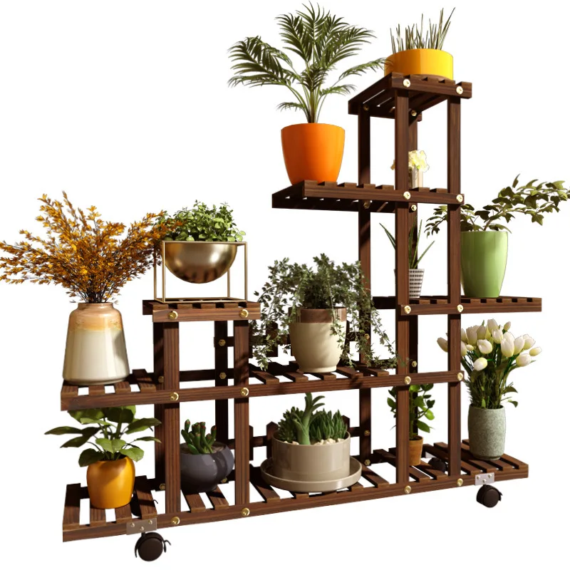 Household Balcony Flower Rack Solid Wood Multi-layer Indoor Outdoor Succulent Pot Rack Living Room Bonsai Hanging Pot Rack Table