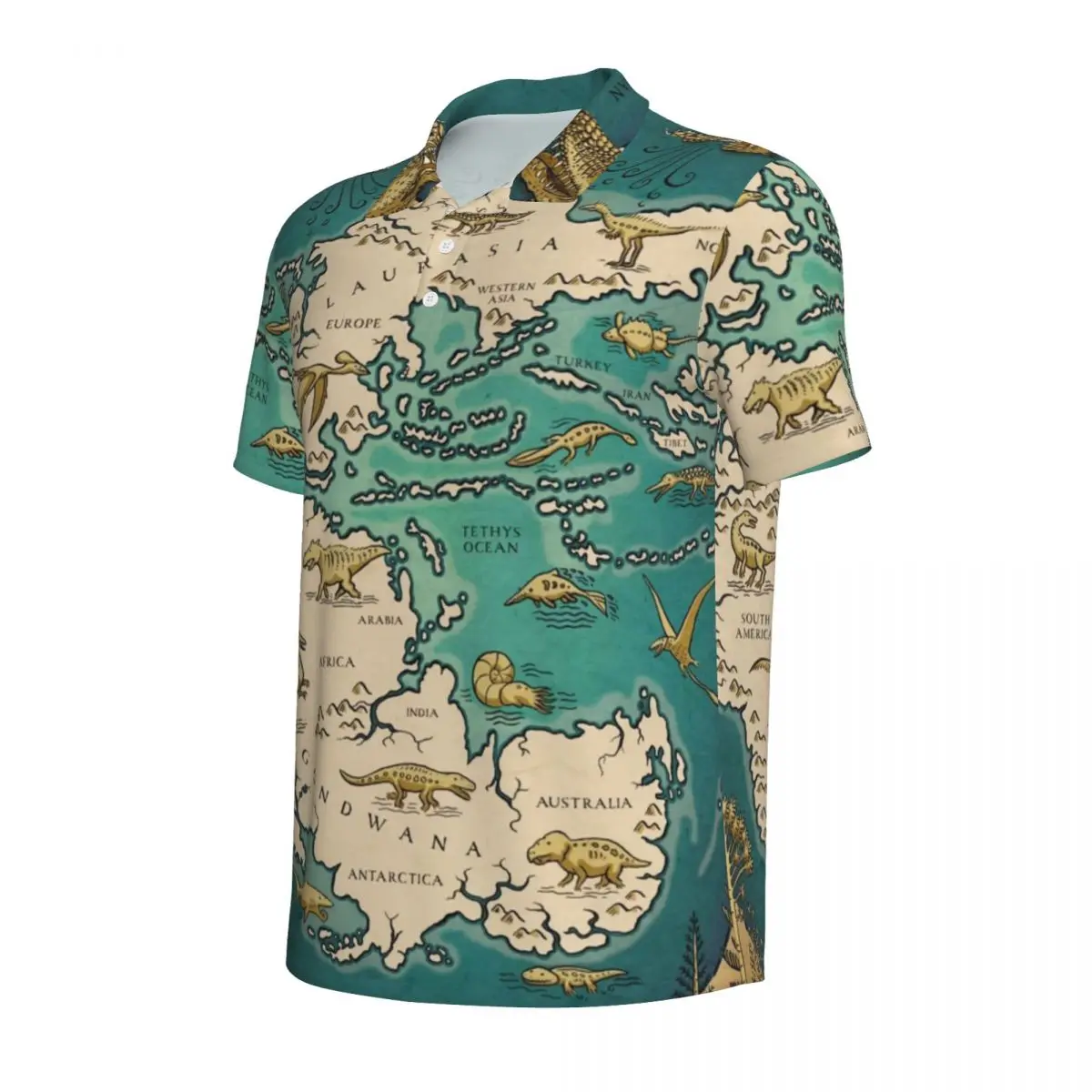 Vintage Map Casual T-Shirts Supercontinent Pangaea Polo Shirt Male Y2K Shirt Summer Short Sleeves Graphic Top Big Size