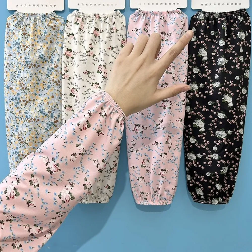 

New Fashion Floral Ice Silk Gloves Loose Anti-UV Long Mittens Arm Protectors Breathable Arm Guard Summer