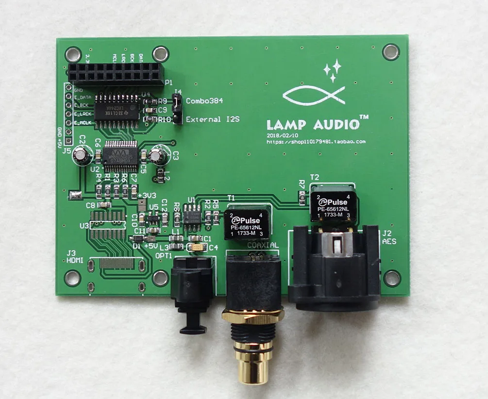 واجهة رقمية USB إيطالية XMOSAmanero I2S/IIS إلى لوحة إخراج SPDIF AES من الألياف المحورية