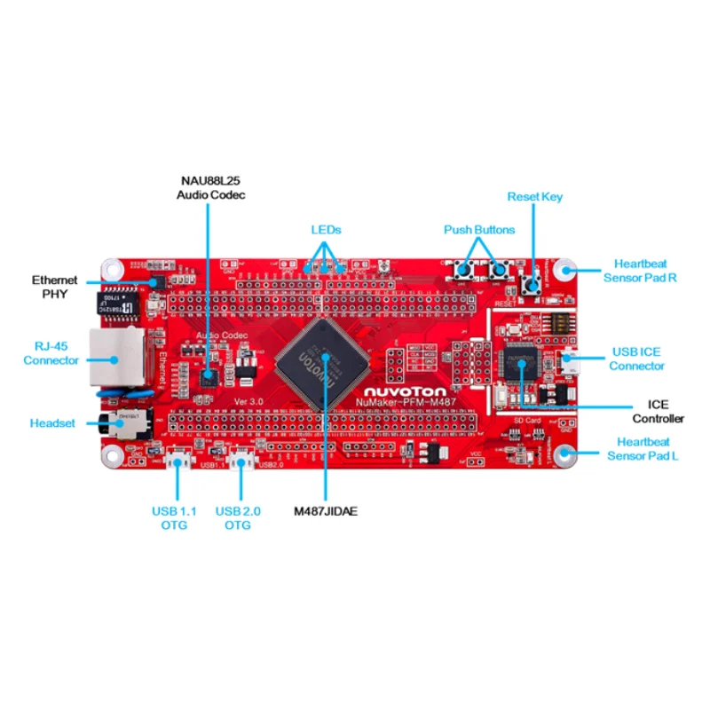 Placa de desarrollo NuMaker-PFM-M487 para programación y prototipos integrados ARM Cortex-M MCU