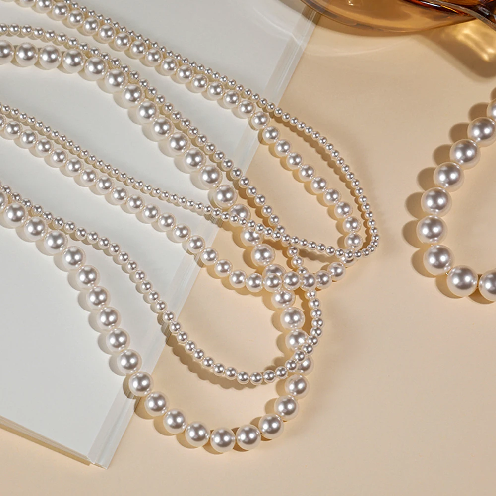 Trumium Vintage Elegant 6/8/10mm White Pearl Chain Choker Necklace for Women Wedding Party Fashion Simple Jewelry Giris Gift