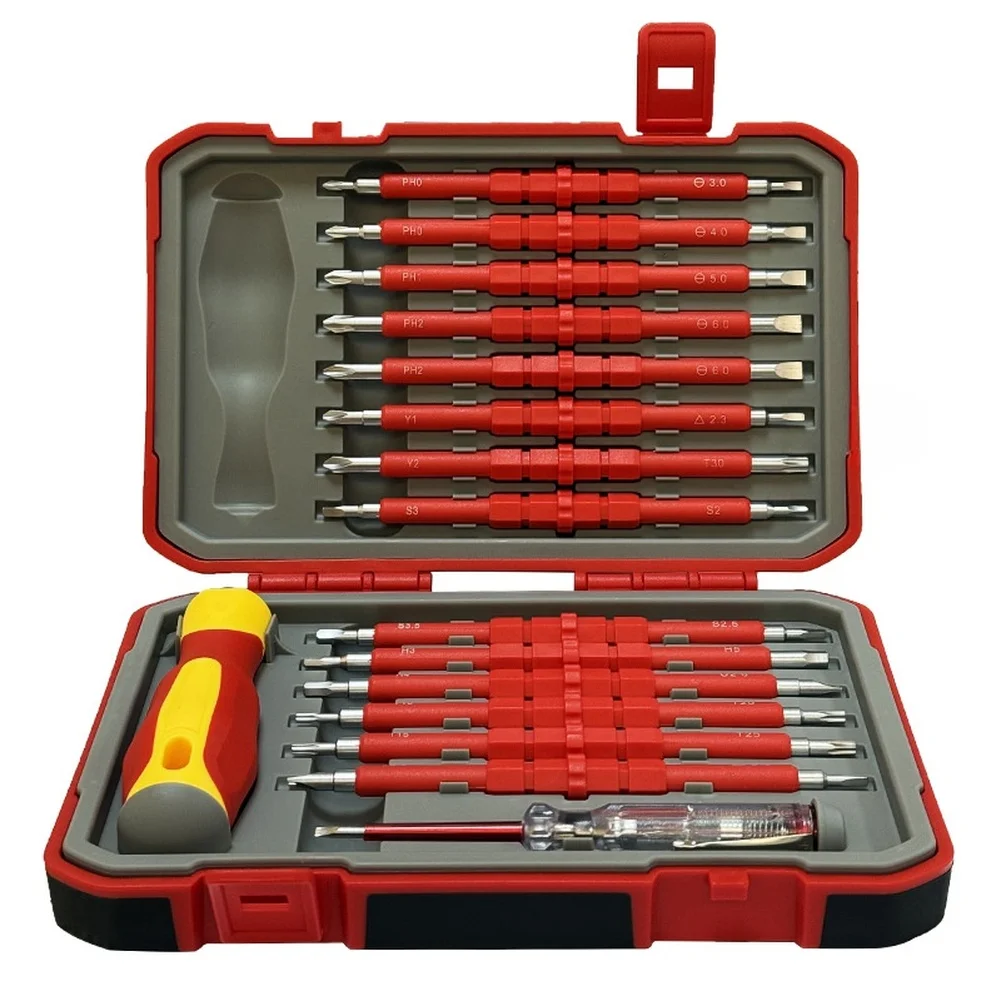 

For Electrical And Household Repairs 29 In 1 Insulated Magnetic Screwdriver Set With 14pcs Magnetic Bits Non-Slip Handle