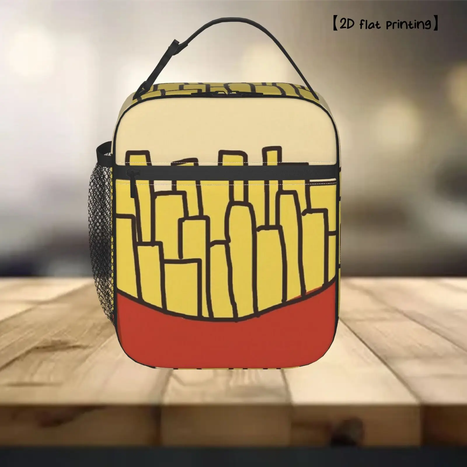 1pc 2D Flat Printing French Fries Fashion Design Lunch Bag Reusable Bento Bag for Men and Women Outdoor Sports Tote Bag