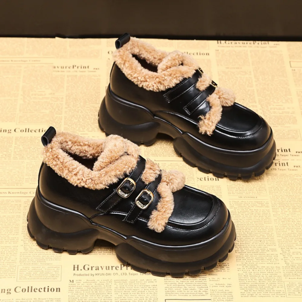 

2024 New Style Thick-Soled loafers Women's Plush Warm Snow Boots Winter Increased Height Shoes platform shoes