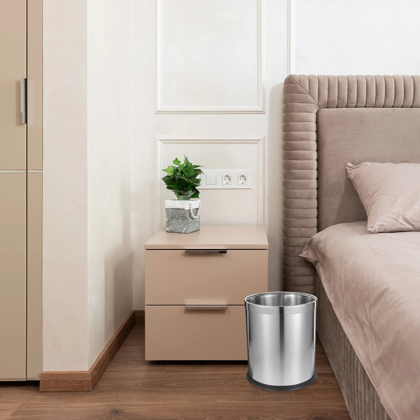 

Stainless Steel Trash Can Large Capacity Metal Garbage Bin Kitchen Bedroom Bathroom Easy Clean Household Black