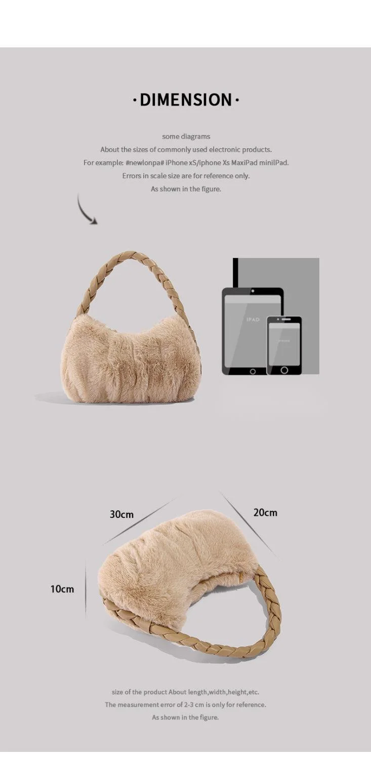 UR Λούτρινο ζυμαρικό για γυναίκες Φθινόπωρο/Χειμώνας 2024 Νέα Συλλογή Είδη γραφείου Χειρός Υφασμάτινη τσάντα με τρίχες_voghion.com