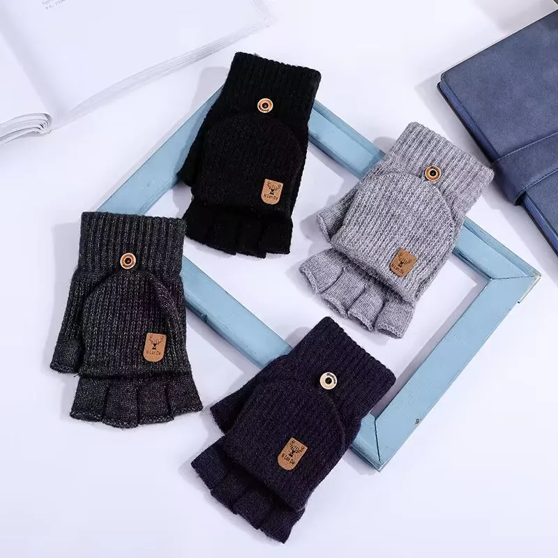 

Knitted Fingerless Gloves Winter Thicken Warm Touch Screen Gloves for Men Women Gloves Warm Half Finger Writing Student Gloves