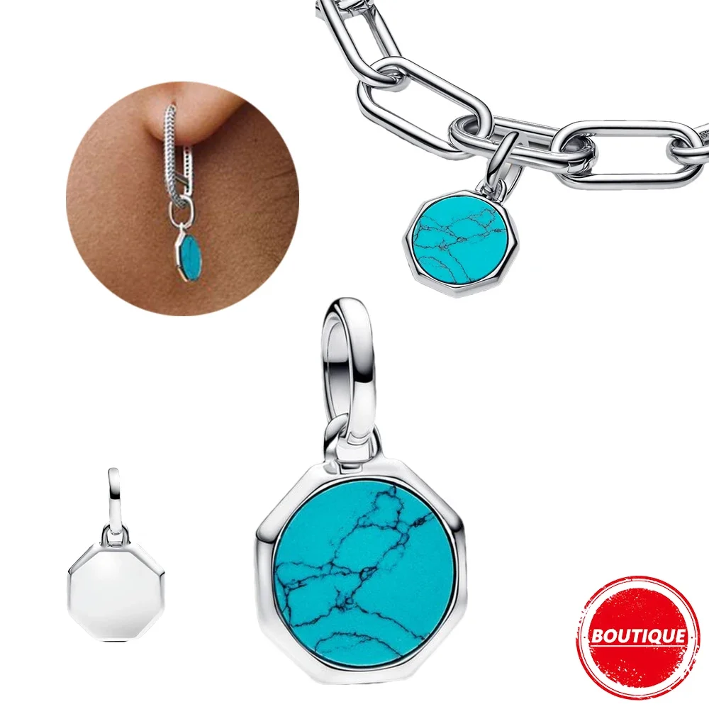 Popular Hot Turquoise-colored Medallion Spinnable Face Robot Openable Splittable Handcuffs Friendship Triple Apple Dangle Charm