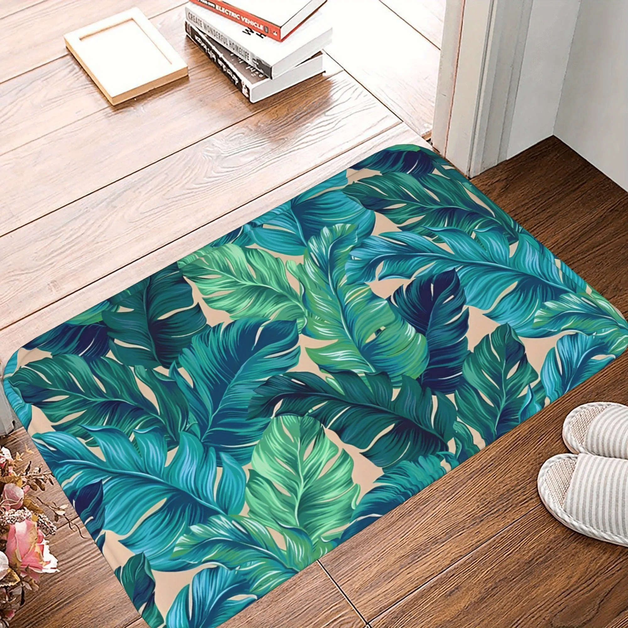 

1PC Tropical leaf Pattern Kitchen Rug Non-Slip Door Mat Pop design Bathroom Rug Bath Mat Carpet for Home Sink Laundry Decoreeree