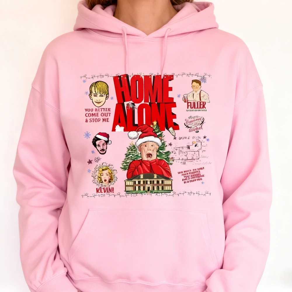 

Рождественские толстовки с капюшоном «Один дома», забавные цитаты из фильмов, рождественские топы, классическая одежда с принтом семейных фильмов, мужская и женская толстовка для повседневной жизни