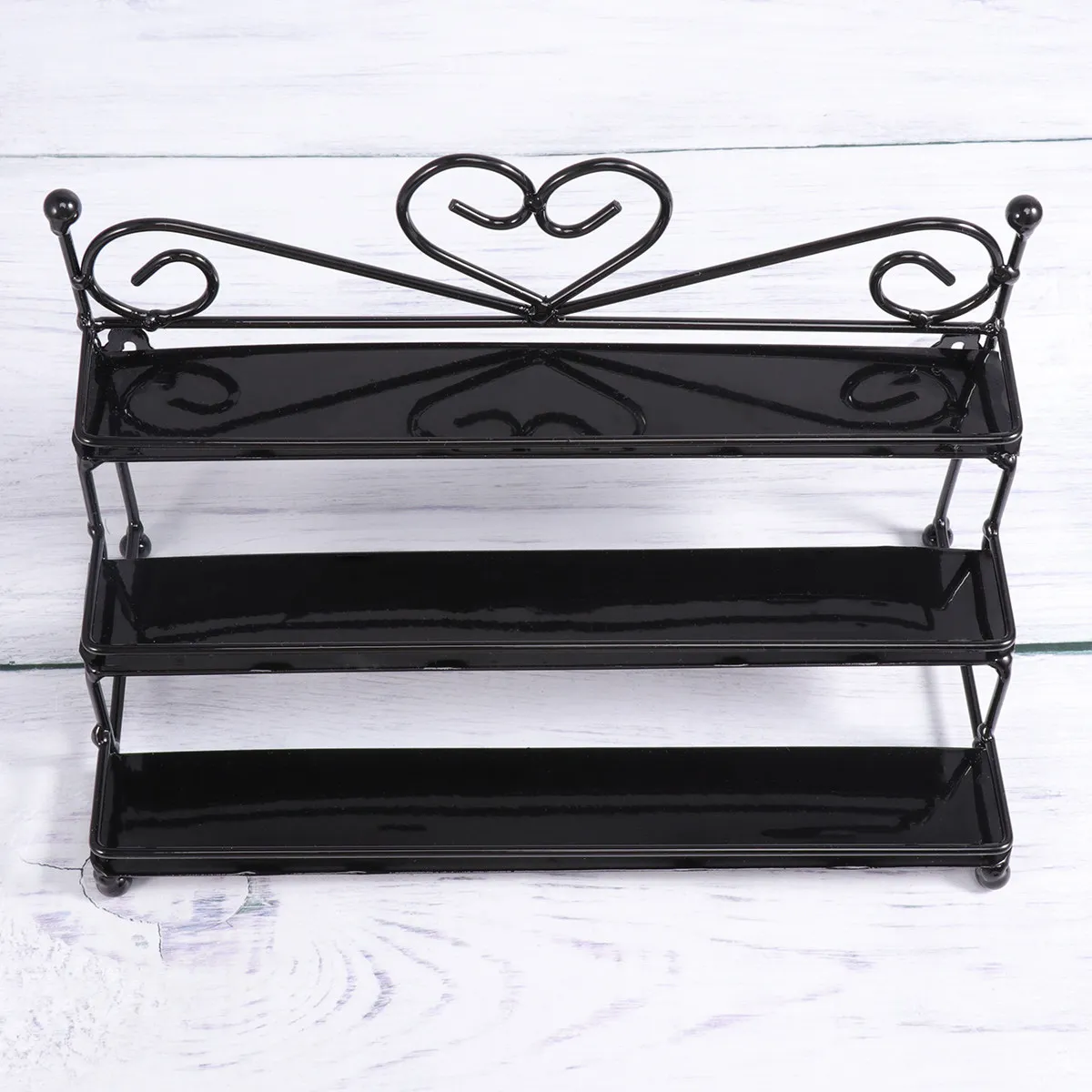 Metal Nail Polish Organizer Rack Black Heart Shape 3 Rows Nail Polish Holder Organizer Table Display Stable Anti-Slip Base