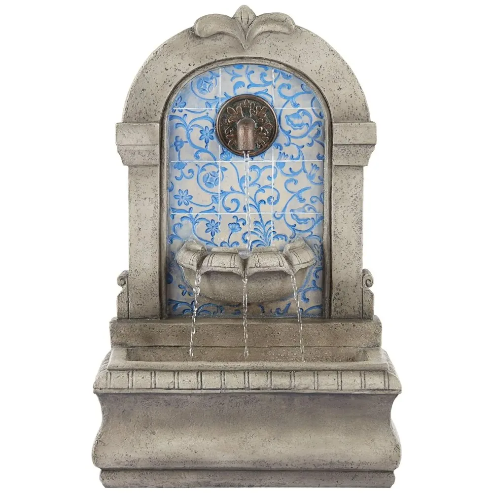 Large Outdoor Blue Faux Stone Floor Fountain Tiered Cascading Waterfall for Garden Patio Yard Porch Deck, Custom