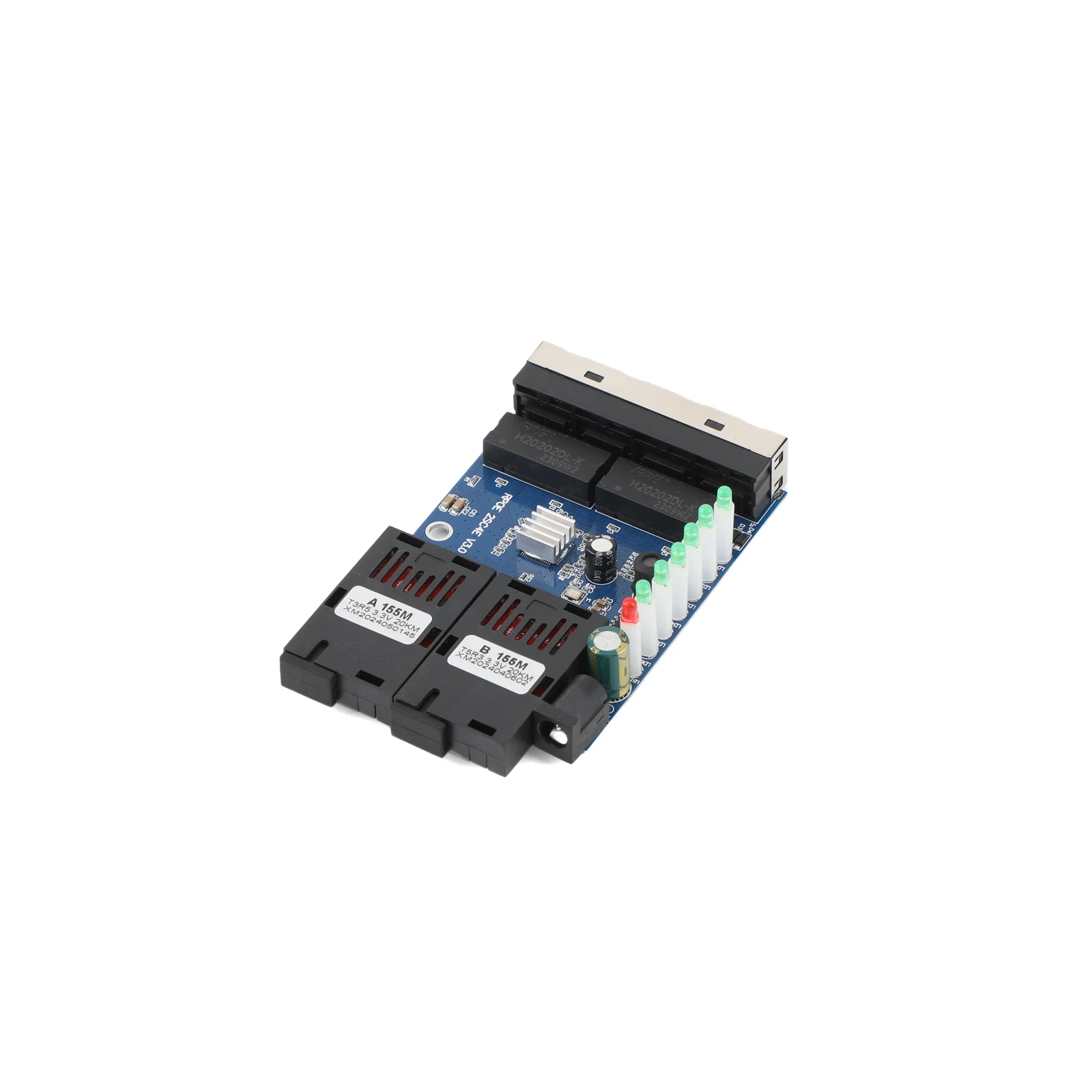 Convertidor de medios de fibra óptica de 10M/100M, 4 RJ45 a 2 SC A + B, conector óptico, puertos de 1310nm/1550nm, placa PCBA, interruptor Ethernet de 20KM, azul