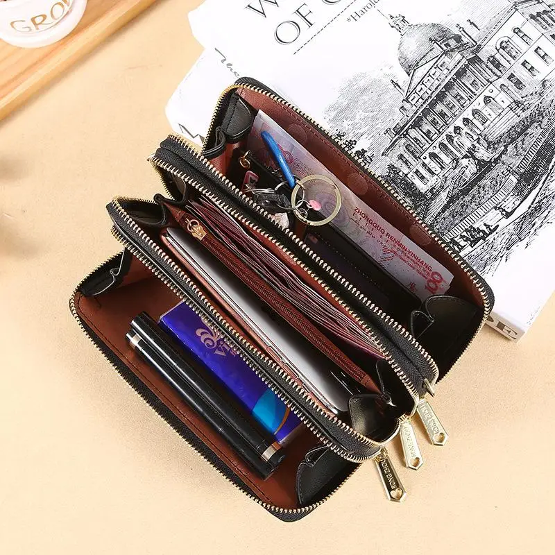 New Women Shoulder Bags Fashion Small Square Bag Long Wallet Double Layer Double Zipper High Capacity Multifinonal Crossbody Bag