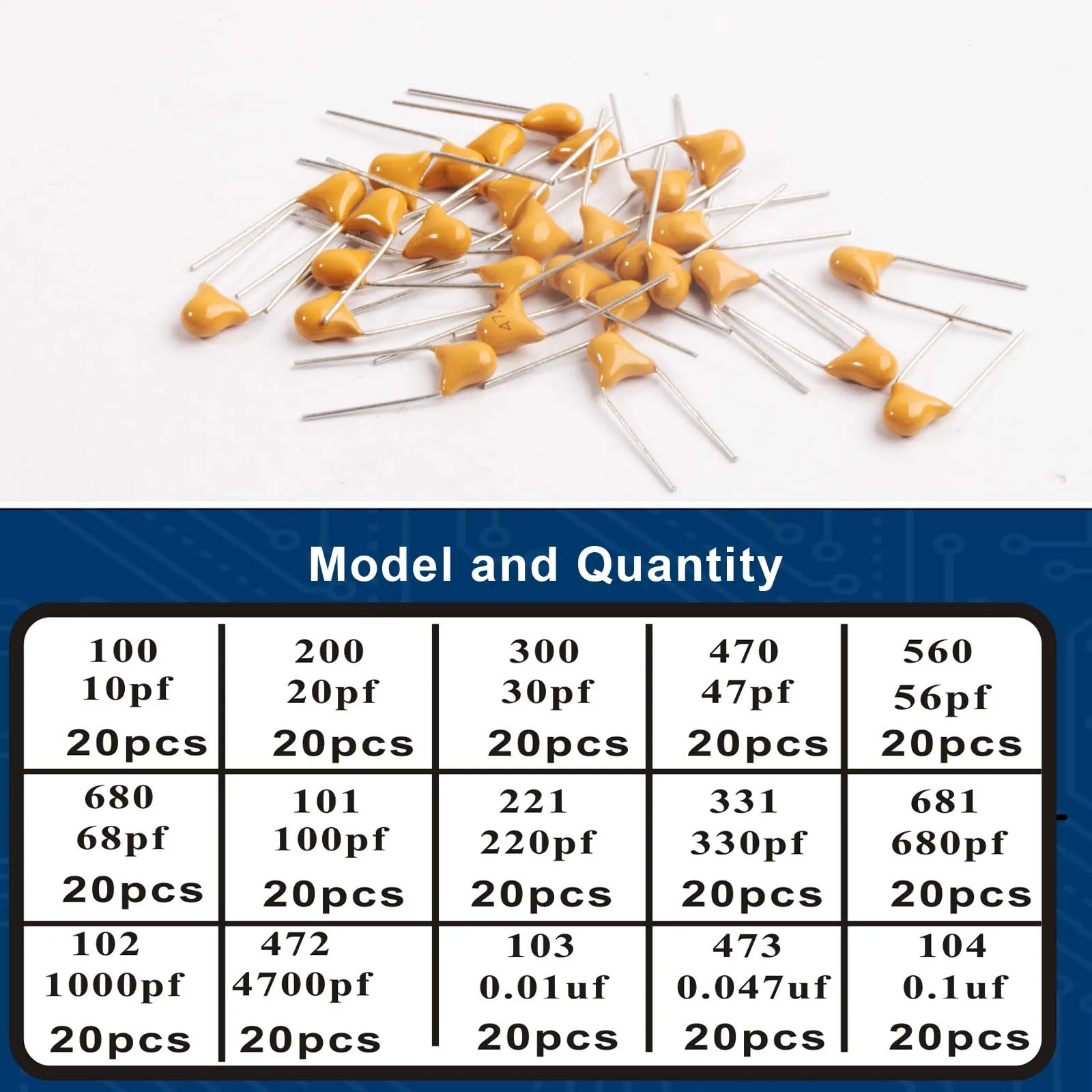 300pcs Ceramic Capacitor Assortment Kit For Guitar Capacitor 15Values 0.1uf-10uf