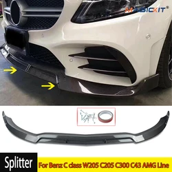 Fit for 2014-2018 Benz C class W205 C205 C300 C43 AMG Line  f1 Style Car Front Bumper Lip Splitter Carbon Look  Accessories