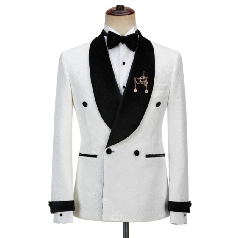 คู่ดอกไม้ชุดสําหรับชาย 2024 กํามะหยี่สีดําผ้าคลุมไหล่เจ้าบ่าว Tuxedo Tailor Made เสื้อสูทกับกางเกง