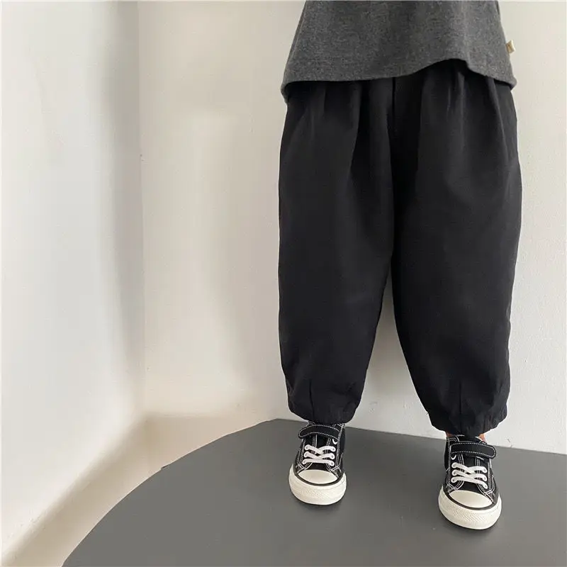 Simple Korean Children's Solid Color Black Casual Pants Boys and Girls Baby Radish Pants Long Pants Spring and Autumn