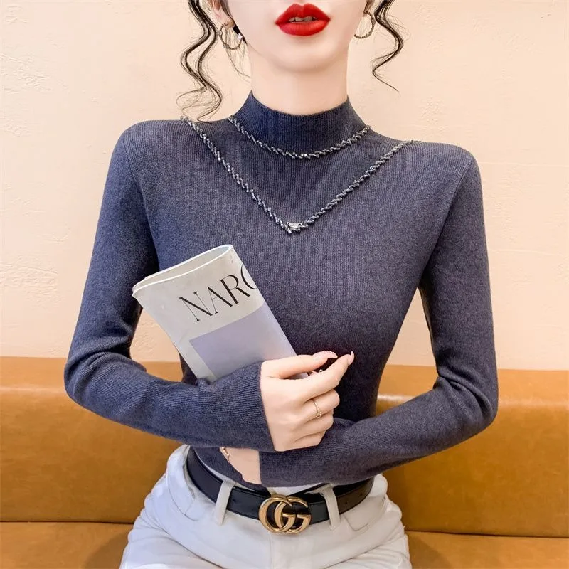 

Осень-зима 2025 г., новая полуводолазка с шипами для тяжелой промышленности, тонкий тонкий топ, свитер