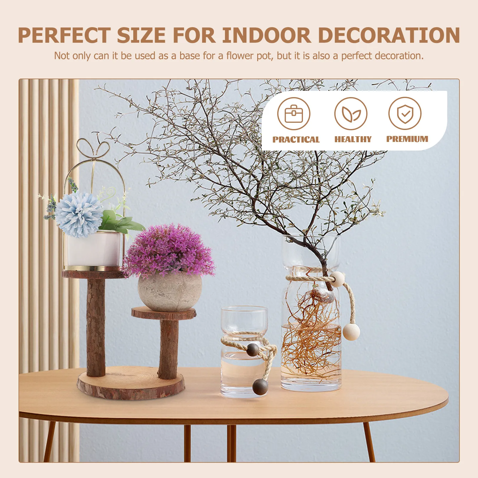 1-セット頑丈な木製植木鉢棚二層植物ディスプレイスタンド鉢植え植物用本装飾庭盆栽花収納ラック